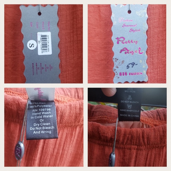 Linen Wide Leg Pants Embellished Cuff Rust NWT - Picture 5 of 5